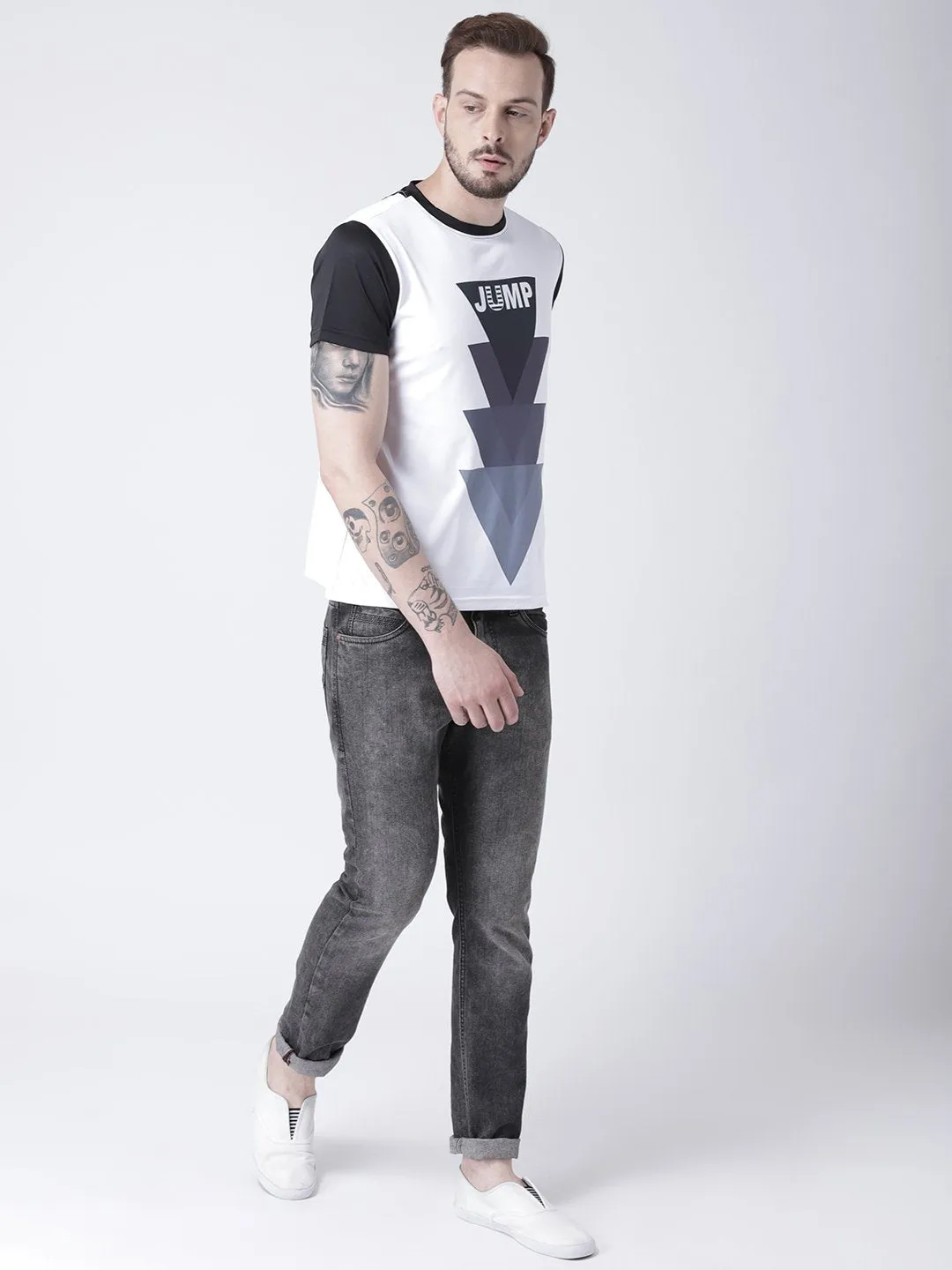 Men White Graphic Round Neck T-shirt