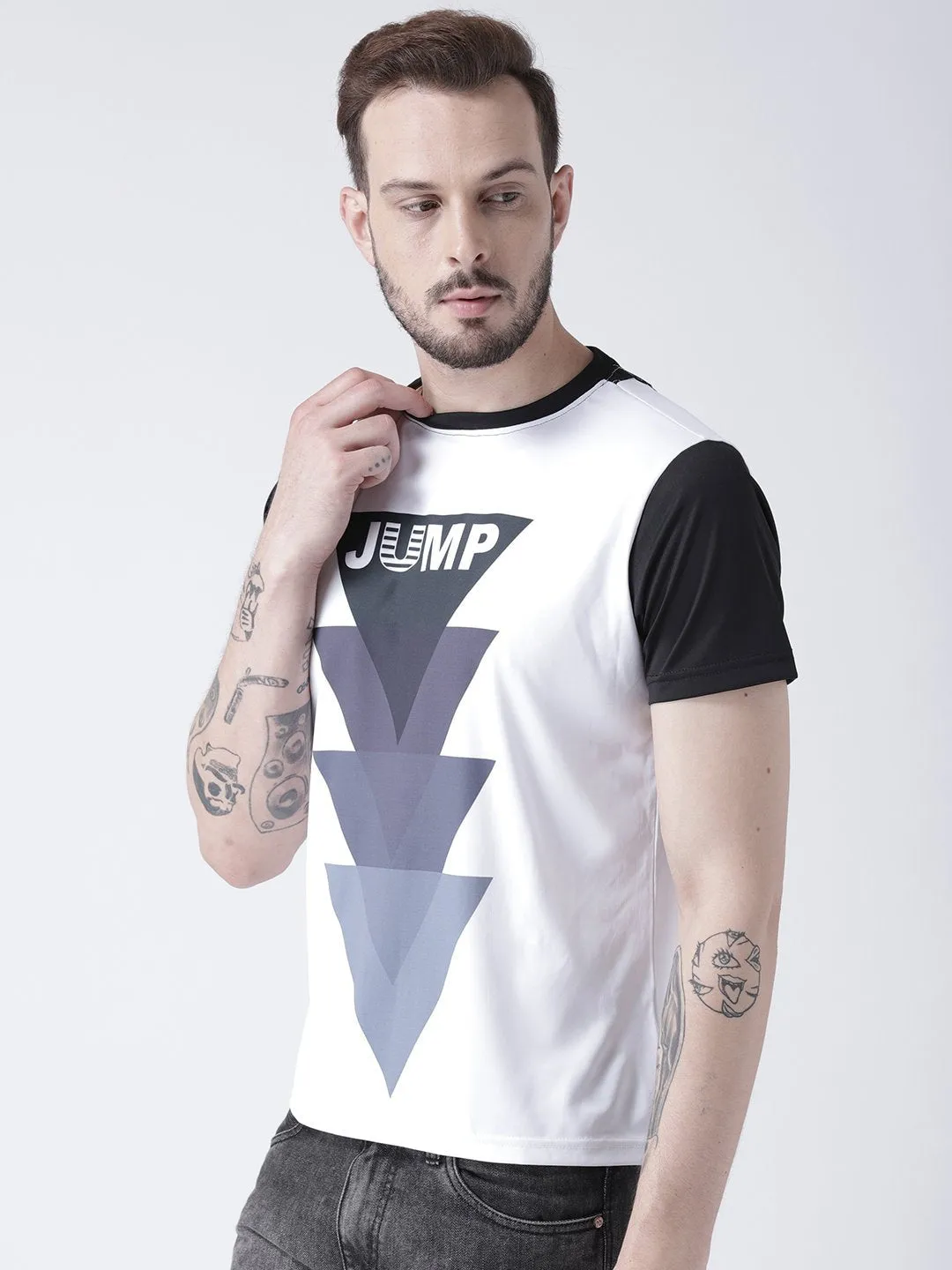 Men White Graphic Round Neck T-shirt
