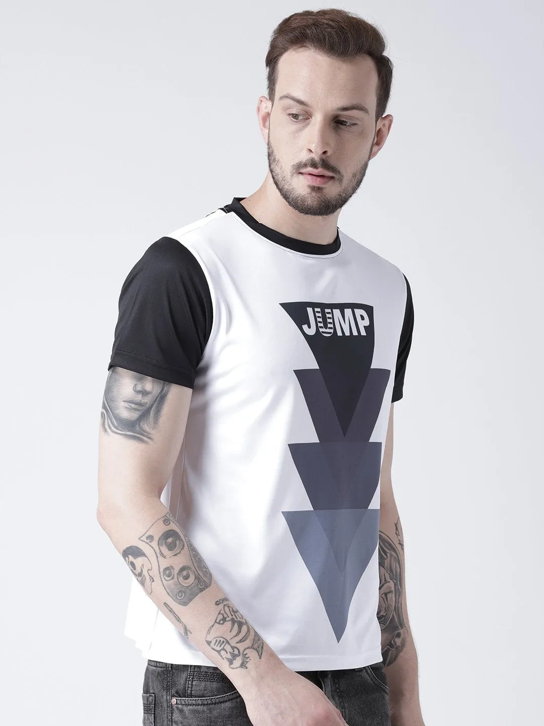 Men White Graphic Round Neck T-shirt