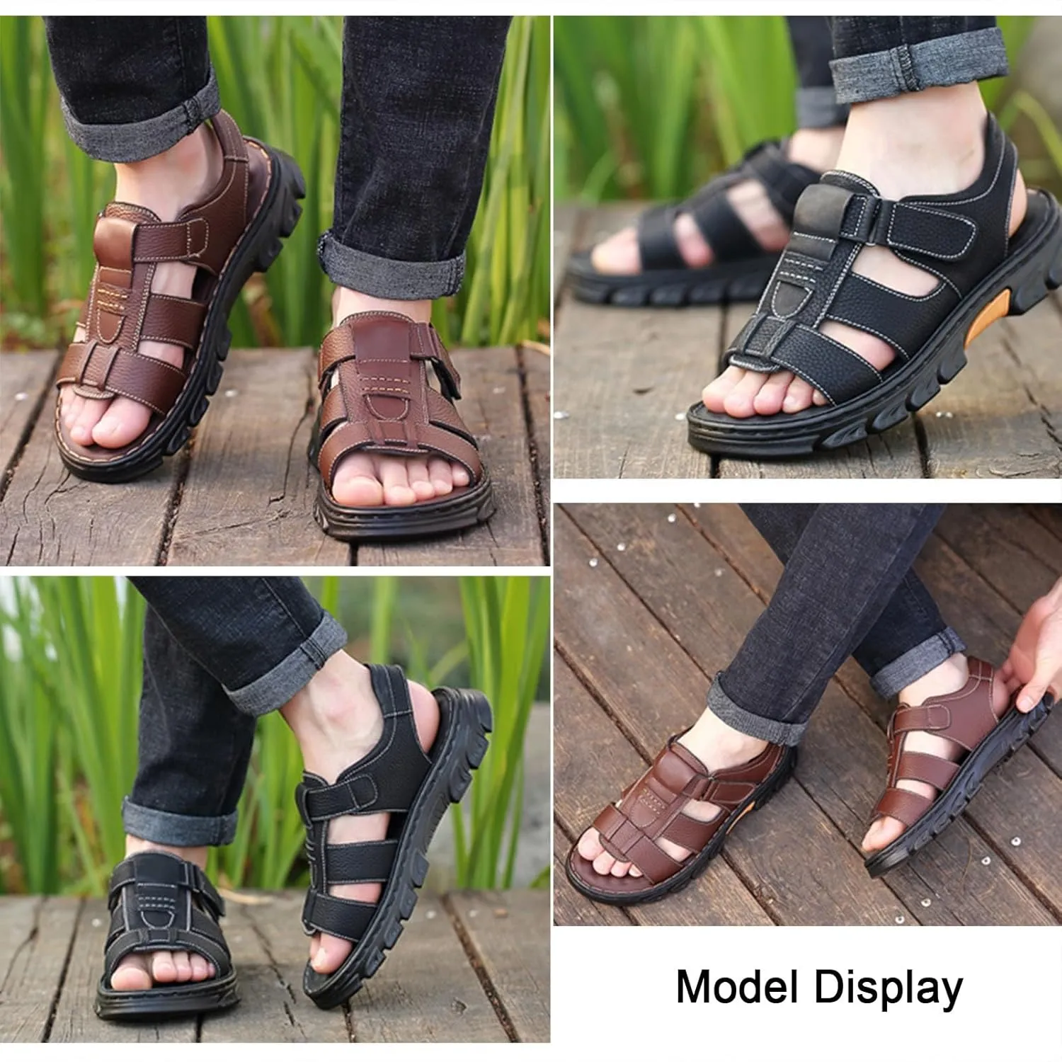 Mens Sandal Anti Slip Breathable Casual Beach Fisherman Sandal Men's Trekking Shoes Slip on Open Toe Slipper Dual Use for Outdoor Beach Walking Driving