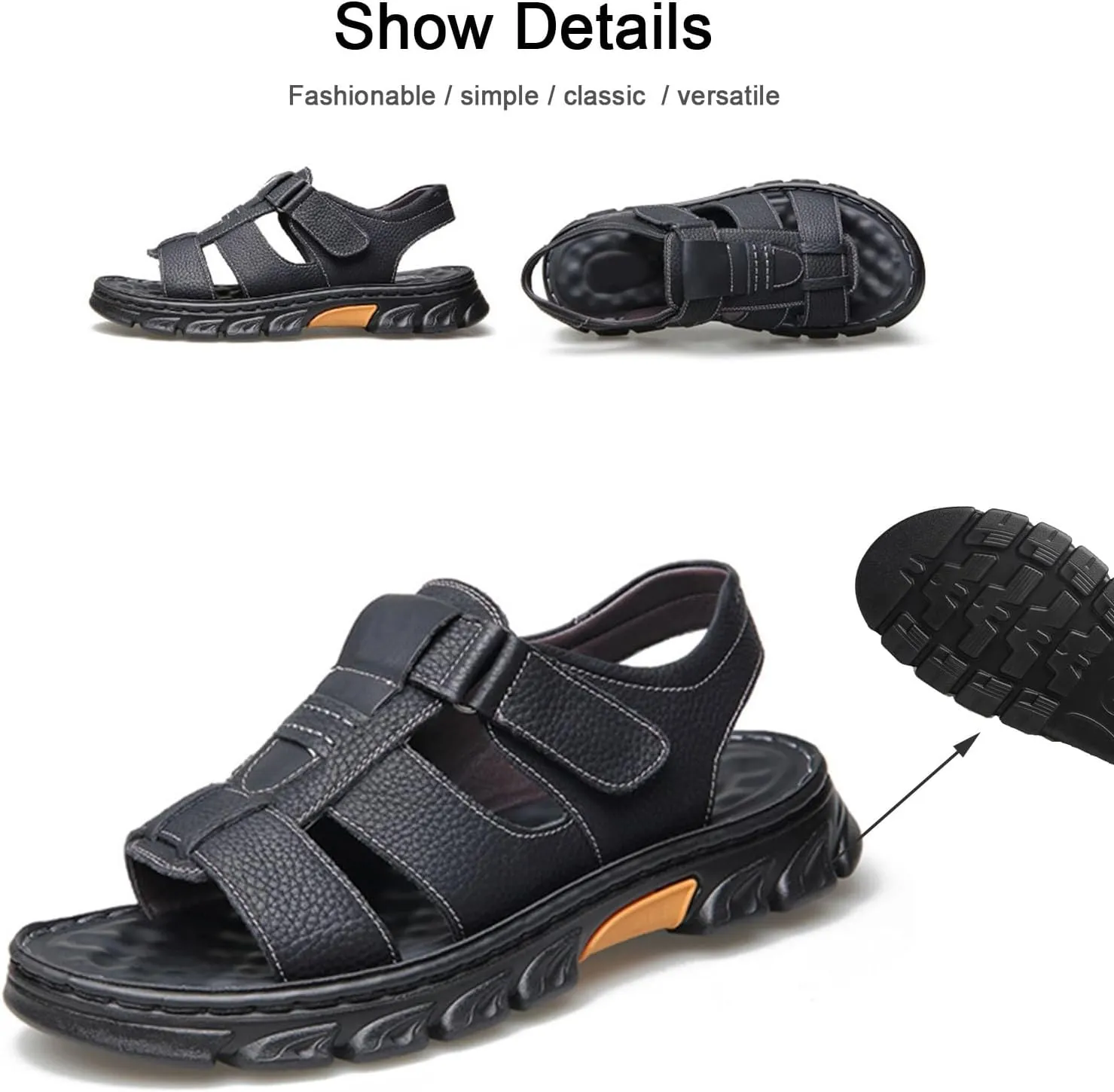 Mens Sandal Anti Slip Breathable Casual Beach Fisherman Sandal Men's Trekking Shoes Slip on Open Toe Slipper Dual Use for Outdoor Beach Walking Driving