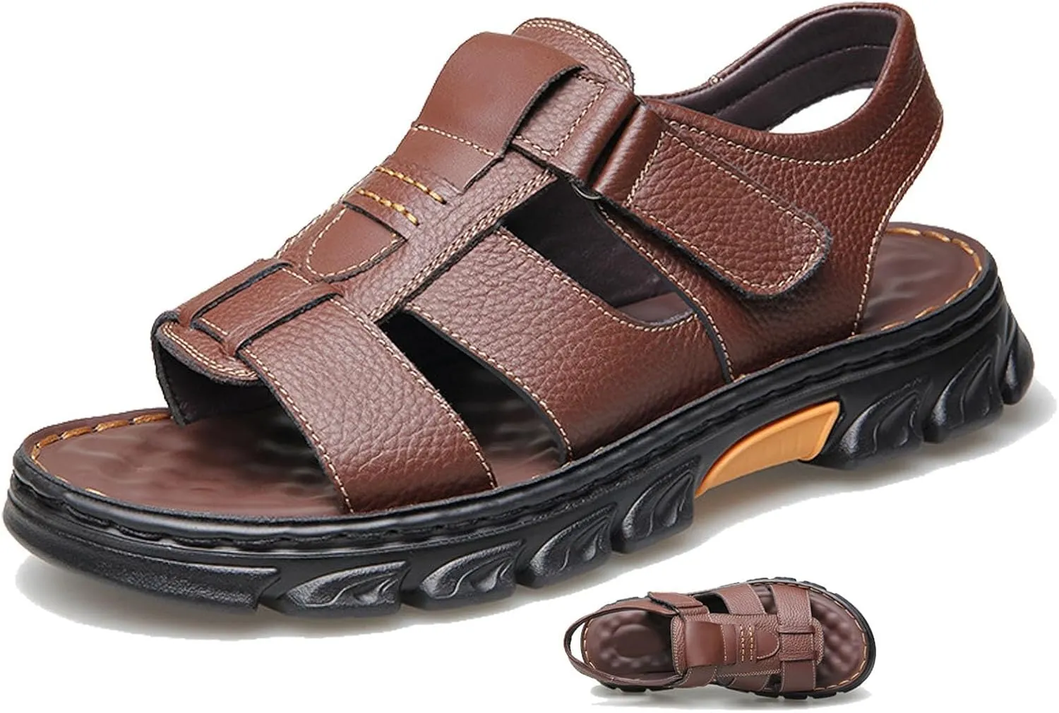 Mens Sandal Anti Slip Breathable Casual Beach Fisherman Sandal Men's Trekking Shoes Slip on Open Toe Slipper Dual Use for Outdoor Beach Walking Driving