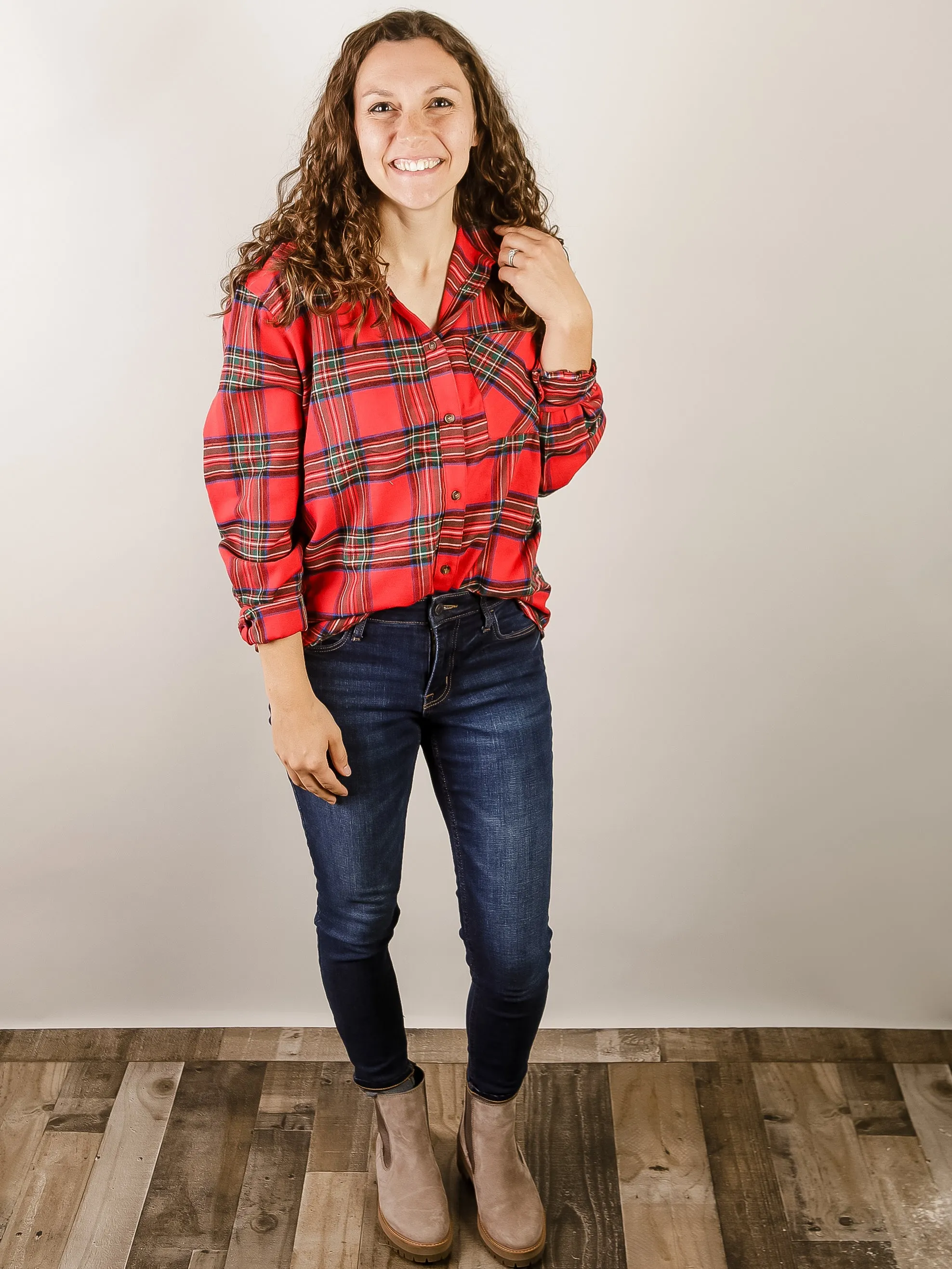 Red Tartan Plaid Button Down Flannel
